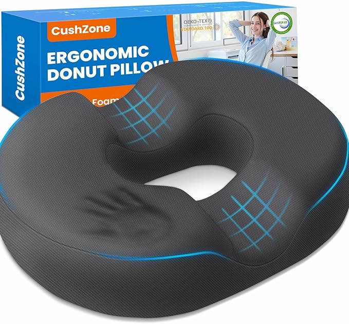CushZone Donut Pillow for Postpartum Pregnancy - Large Ergonomic Chair Seat Cushions, Office Chair Cushion, Breathable Hemorrhoid Pillow, Lifting Chair Pads for Sitting, After Surgery(Grey, XXL)
