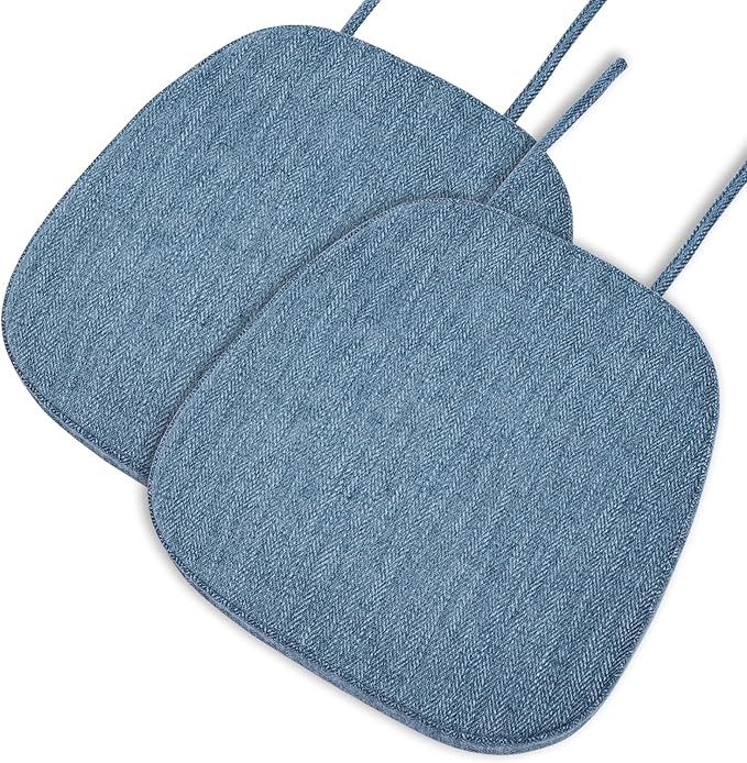 baibu 14x14 Memory Foam Metal Chair Cushions Set of 2, Dual-Layer Design Non-Slip Metal Dining Chair Pads Kitchen Seat Cushion with Machine Washable Cover, 2 Counts, Blue
