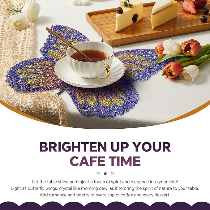 Purple Butterfly Placemat, Colorful Rhinestones Bling Glitter Place Mat for Home Kitchen Table Decoration, Butterfly Gifts for Women Mom (Purple,1 PCS)
