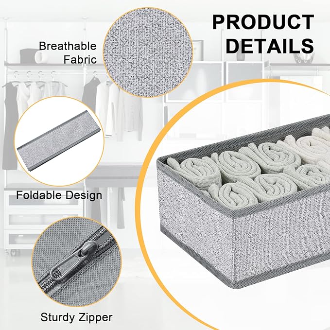 DIMJ Drawer Organizer Clothes, Dresser Organizer For Nursery, Bedroom, Closet, Baby Clothes Organizer and Storage, Foldable Fabric Drawer Dividers for Baby Socks, Belt, Tie (4 Pack, Blended)