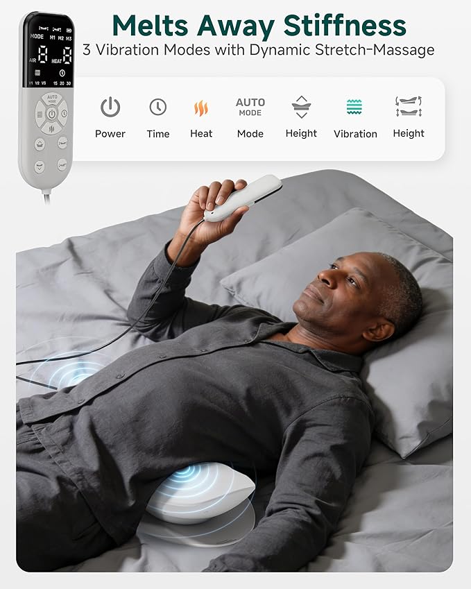 Snailax Lumbar Massager with Heat - Air Compression Back Stretcher for Lower Back, Cordless Waist Massagers with Vibration, 8 Height Levels, Rechargeable Lumbar Support for Home Office Travel