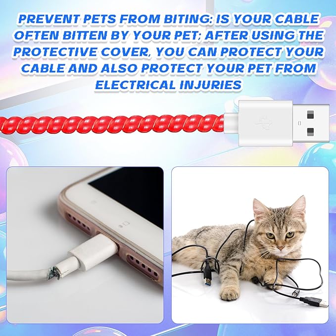 Frienda 10 Pcs Cord Protectors from Pets No Chew Spiral Cable Protector 43.3'' Phone Charger Cover Data Cable Protective Sleeve Chew Proof USB Wire Cover Stylish for Cat Dog Rabbit (Pearlescent Color)