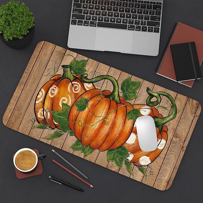 Thanksgiving Mouse Pad PU Leather Pumpkin Desk Mat Large Waterproof Gaming Pad Non-Slip Keyboard Mouse Pad Writing Pad for Gamer Office&Home