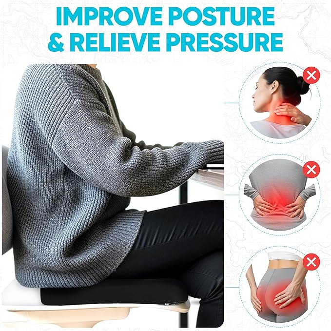 FORTEM Seat Cushion, Office Chair Cushion, Memory Foam Car Seat Cushions, Sciatica Coccyx Tailbone Pain Relief, Chair Cushions for Back Support, Sitting Pad for Gaming, Washable Cover, Non Slip, XL
