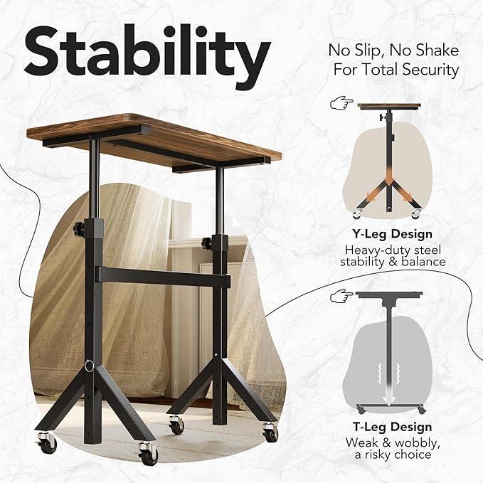 HUANUO 32'' Small Standing Desk Adjustable Heigh, Mobile Stand Up Desk with Wheels, Portable Rolling Desks for Walking Pad and Treadmill, Computer Laptop Desks for Home Office Space,Walnut