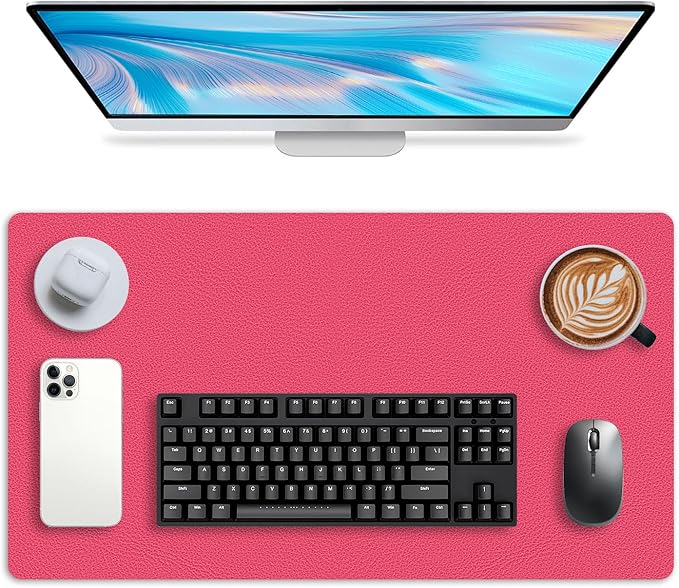 Leather Desk pad Protector, Office Mat, Large Mouse Mat, Non-Slip PU Leather Blotter, Laptop Desk Pad,Waterproof Laptop Computer Desk Keyboard Mat for Office/Work/Home/Decor (Rose, 37 * 18in)