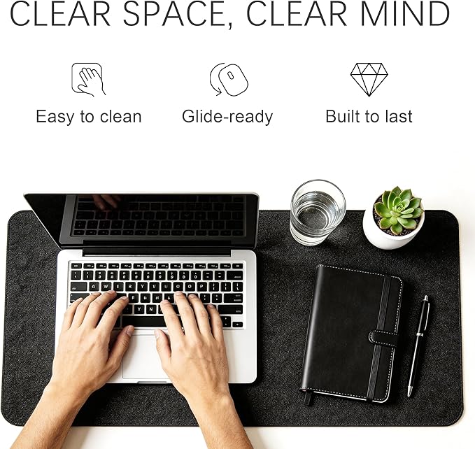 Felt Desk Mat,Large Mouse Pad Desk Mat for Office & Home,Non-Slip Desk Blotter,Felt Desktop Mat for Laptop,Computer,Writing 23.6"x11.8" Black