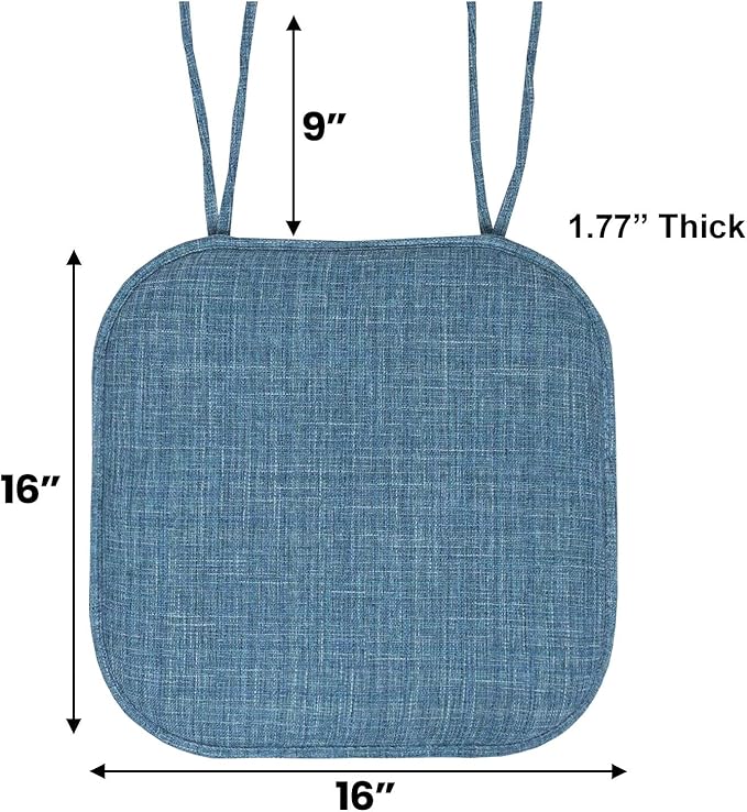 Sweet Home Collection Chair Cushion Memory Foam Pads with Ties Honeycomb Pattern Slip Non Skid Rubber Back Rounded Square 16" x 16" Seat Cover, 4 Pack, Aria Blue
