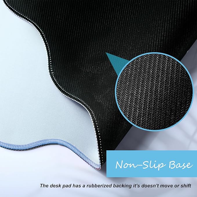 Hahafelt Scalloped Desk Mat Large Desk Pad Cute Coquette Table Mat Aesthetic Preppy Table Make up Pad Nonslip 2026 Graduation Gift with Stitching Waterproof Gaming(Blue,23.6 x 13.8 Inches)