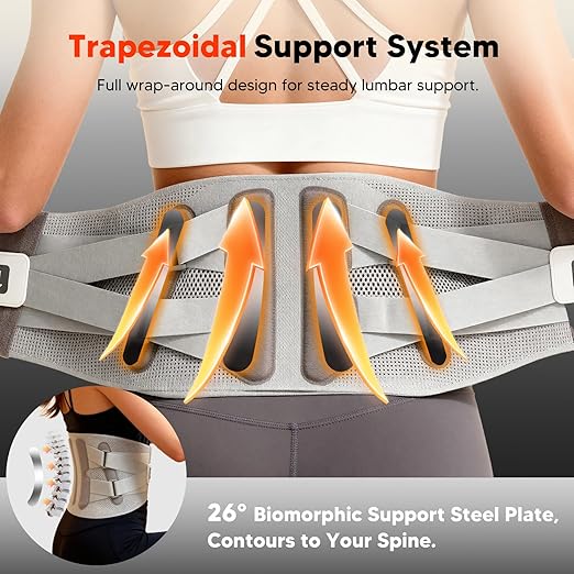 Arboleaf Heated Back Brace for Sciatica Relief - Adjustable Lumbar Support Belt with Detachable Heat Pad & Dual Support Bars (Soft/Hard) - Lower Back Pain Relief for Men & Women, Size M (Waist 24"-33")