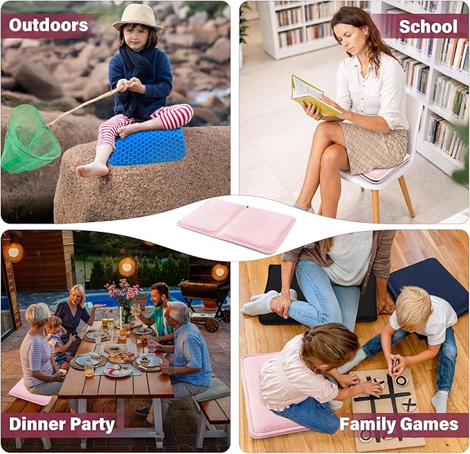 SPRING SEAON Large Gel Seat Cushion for Pressure Relief – Honeycomb Buffer Design with Extra Thick Filling, Anti-Slip Bottom, Perfect for Long Sitting, Travel, Airplane and Daily Comfort (Pink)