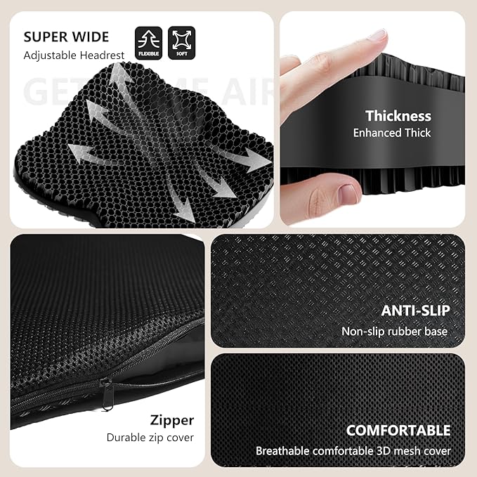 Gel Seat Cushion, Office Chair Seat Pad Cushion for Long Sitting Relieve Sciatica, Back, Pressure Sore Ulcer Pain, Anti-Slip Egg Cushion for Office Chairs Car Stadium