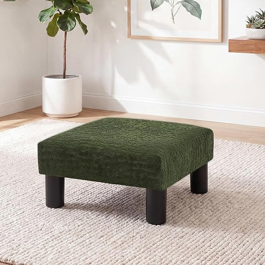 Joveco Small Foot Rest Stool Ottoman, 3D Velvet Square Upholstered Footstool for Chair, Under Desk, Office, Living Room, Deep Green