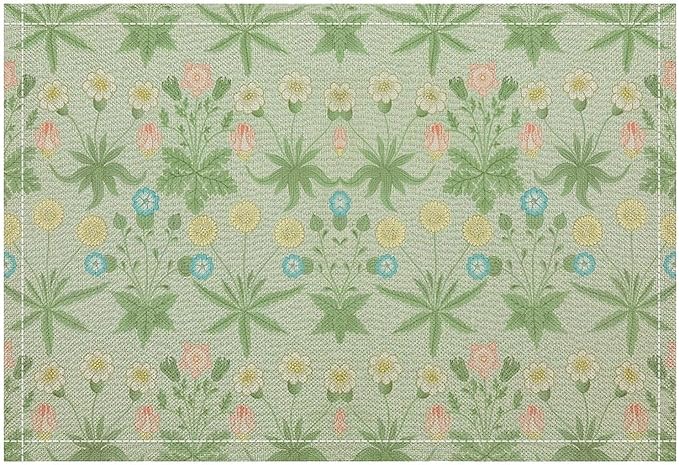 William Morris Floral Placemats Vintage Flower Art Style Boho Chic Retro Floral Linen Washable Table Mats Stain Heat-Resistant Desktop Decor Place Mats for Home Kitchen Dining Party 12x18 in 6 Pcs