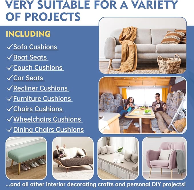 Upholstery Foam, 72" x 24" x 4" High Density Gel Memory Foam Padding Couch Cushion Support, Cut to Size Foam Replacement Pad for Sofa Sag Support