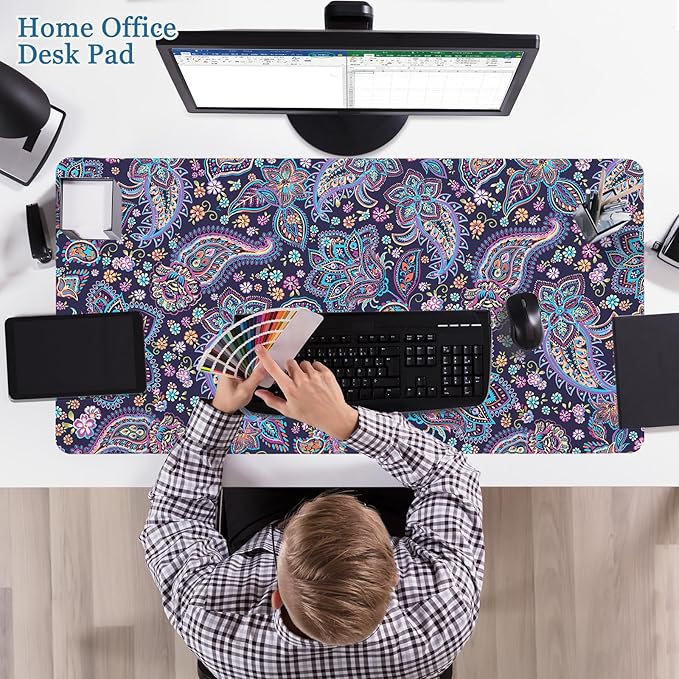 Mouse Pad Paisley Floral, Desk Mat for Desktop, Boho Flowers Desk Pad Extended XXL Large Gaming Mouse pad Anti-Slip with Stitched Edges Waterproof Computer Laptop Keyboard Desk Mat for Women Girls