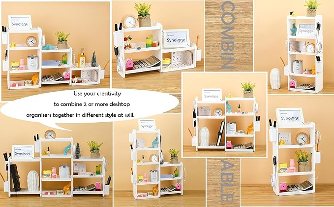 Lae Nuvole Desktop Organizer Shelf Stationery Organizer with Pen Holder Office Desk Top Pegboard Shelf Plastic Combinable Storage organizer for Desk, Office, Tabletop, Dorm (Pink, 2 Tier)