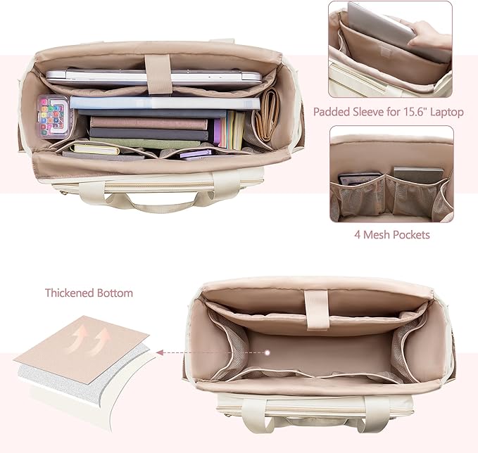 Teacher Tote Bag with Accordion File Organizer Pocket, Large Teacher Work Utility Bag for Women, Beige (Patent Design)