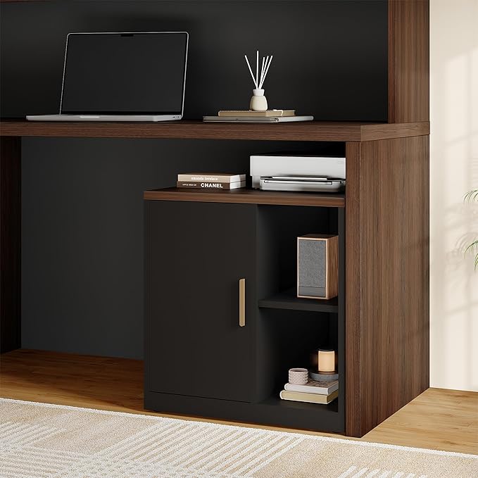 ModernMate Computer Desk with Hutch & File Cabinet, 72.8" Home Office Desk Set with Under Desk Printer Stand, Office Desk with Hutch Built in Power Outlet, USB/Type-C, Black Walnut