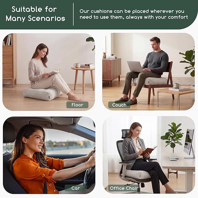 HIGOGOGO Tufted Corduroy Recliner Seat Cushion for Elderly, 20x20x5 Inch Large Square Seat Cushion for Recliner Chair, Floor Pillow, Office Chair, Car, No Pressure on Thighs, Beige