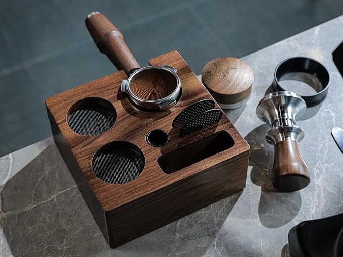 Walnut Espresso Tamping Station 54mm for Breville – Coffee Accessories Organizer Tamper, Distributor Portafilter Holder Stand, Espresso Tools Storage