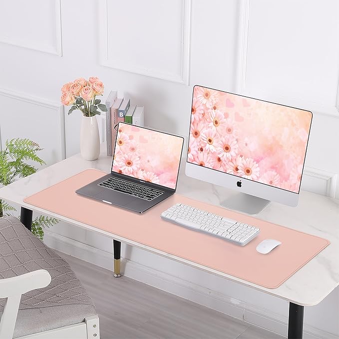 AFIING Cork Desk Mat 47" x 17", Dual-Sided Natural Cork & PU Leather Desk Pad, Non-Slip Waterproof Large Mouse Pad for Office, Home & Gaming (Pink)