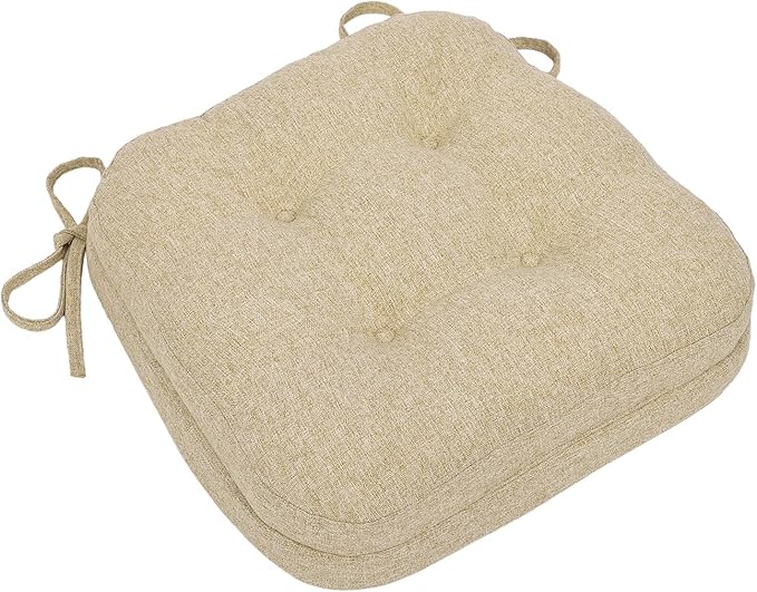 baibu Dining Chair Cushions, Dual-Layer Patent Design Memory Foam Kitchen Chair Cushions, Non-Slip Seat Pads with Ties, 16.5 x 16.5 x 3.5in, 1 Pack, Beige