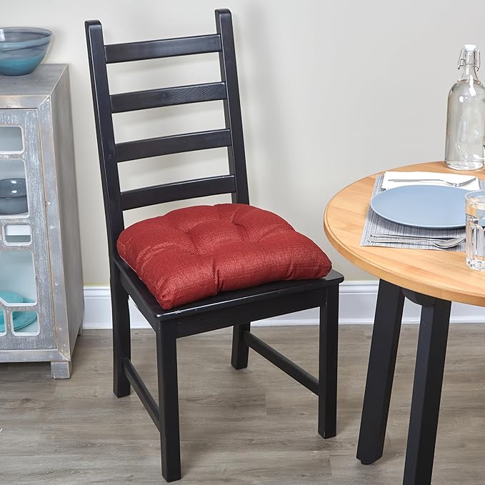 Klear Vu Gripper Overstuffed Universal Non-Slip Dining Chair Cushions for Kitchen Decor or Office Use, U-Shaped Skid-Proof Seat Pad, 15x15 Inches, 2 Count (Pack of 1), Solid Flame Red
