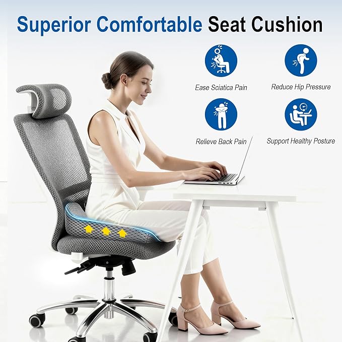 Lofty Aim Car Seat Cushion: Ergonomic Memory Foam Cushion for Driving and Long Drives, for Sciatica and Back Pain, Seat Pillow for Car, Truck, Office Chair, Home, Wheelchair - Gray