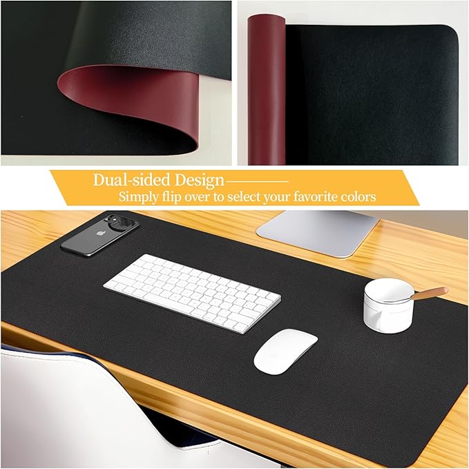 Bloss Black Leather Desk Mat Protector,Laptop Desk Pad,Desk Writing Pad,Leather Mouse Pad,Office Desks Mats,Desk mat for Keyboard and Mouse,Dual-Side Computer Mouse Pads for Office/Home.31.5"x 15.7"