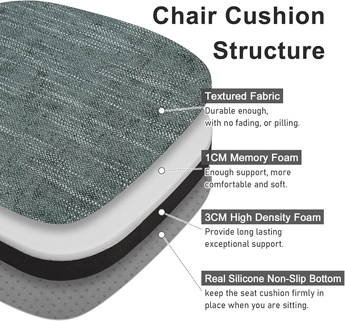 baibu 14x14 Memory Foam Metal Chair Cushions Set of 2, Dual-Layer Design Non-Slip Metal Dining Chair Pads Kitchen Seat Cushion with Machine Washable Cover, 2 Counts, Dark Grey