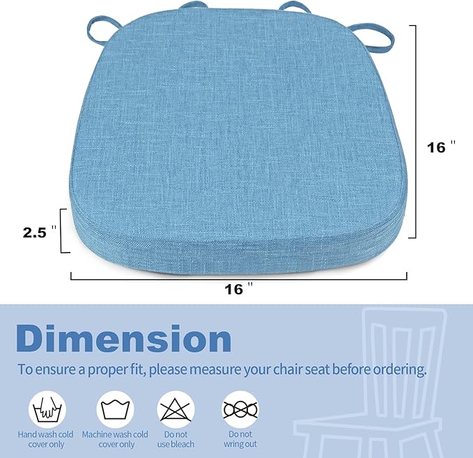 BUYUE Thickened 2.5" Friendly Woven Fabric Dining Chair Cushion, U-Shape High Density Foam Comfortable Chair Pad for Kitchen, Slip Resistant Indoor Seat Cushion (1 Piece, Light Blue)