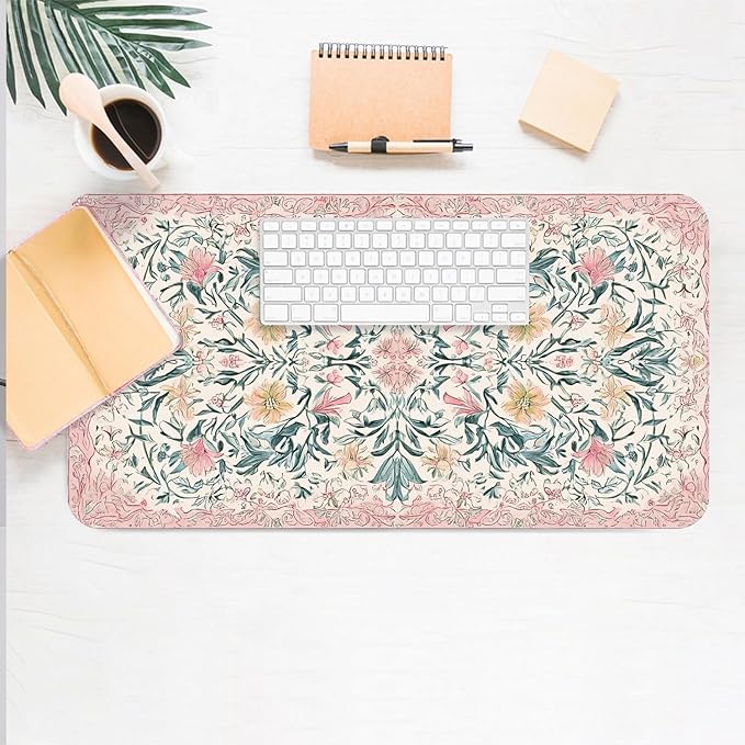 Desk Mat Large Mouse Pad, Non-Slip PU Leather Gaming Mousepad Keyboard Mouse Mats Desk Pads 31.5"x15.7" for Work Office Decor Gifts Watercolor Pink