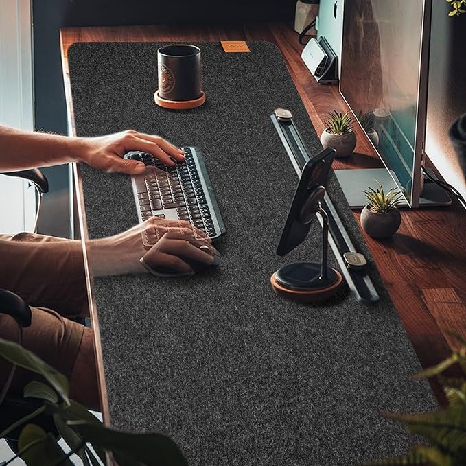 59’’x15.75” Large Felt Desk Mat, Computer Mat for Desk, Non-Slip Mouse Pad, Office Supplies Desk Protector, Desk Accessories for Home and Office (Dark Gray)