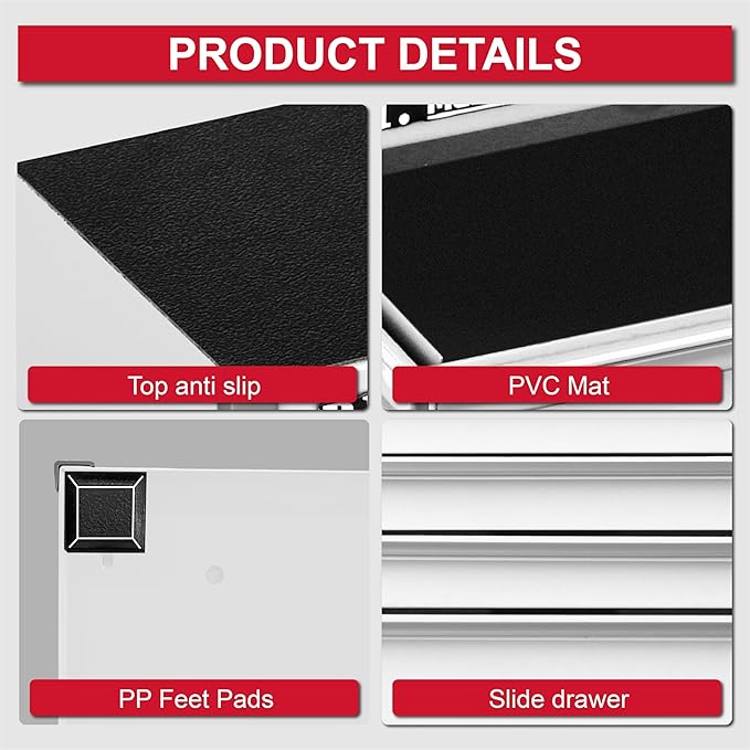 P.I.T. Mini Tool Box 8.6"W X 4.6"D, Portable 5-Drawer Micro Steel Stackable Toolbox with Liner, White Cute Tool Case for Small Tools Parts Storage, Home DIY