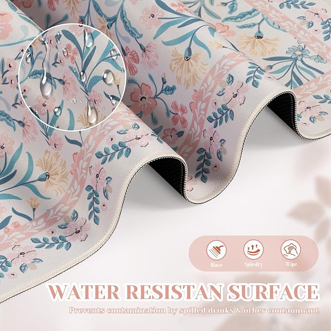 iCasso Pink Aesthetic Flower Mouse pad for Laptop, Desk Matt for Desktop 13.7"x23.6", Anti-Slip Mousepad with Stitched Edges for Laptop Computer Keyboard(Pink Floral)