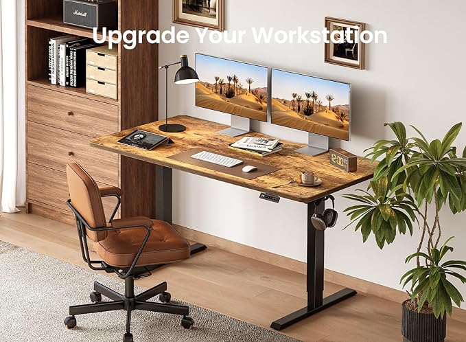 BANTI 48 × 24 Inches Standing Desk, Ergonomic, Electric Height Adjustable, Sit and Stand Up, Computer Office Desk with Splice Board, Black Frame/Rustic Brown Top
