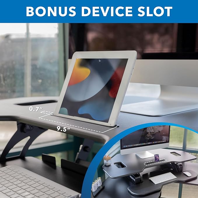 Mount-It! Corner Standing Desk Converter Height Adjustable 43” Wide Desktop, Corner Stand Up Desk with Gas Spring Lift Asssit, Stand Up Computer Workstation with Ergonomic Keyboard Tray | Black