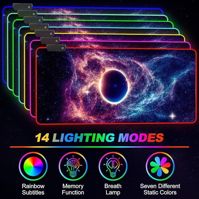 ARTSO RGB Gaming Mouse Pad, Large Mousepad with Led Light, Cosmic Starry Sky Keyboard Pad Gaming Accessories for Desk, Non-Slip Rubber Base Big Mouse Mat for Gamer