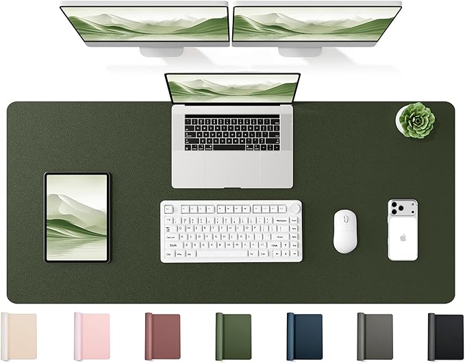 YSAGi 47.2" x 17" Large PU Leather Desk Mat for Keyboard and Mouse - Waterproof Non-Slip Desk Pad Protector for Office, Home, Writing Desk, Olive Green