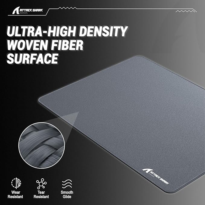 ATTACK SHARK CM02 Gaming Mouse Pad for Esports Speed Mouse mats for Desk Waterproof Surface Stitched Edges and Anti-Slip Rubber Base Size M Laminate 16.14” x 12.2” x 0.16” Gray