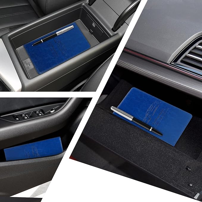 Car Registration and Insurance Card Holder for Women Men, Dark Blue Glove Box Paperwork Organizer with Magnetic Buckle for Easy Access and Protect Documents and Various Cards in Vehicle