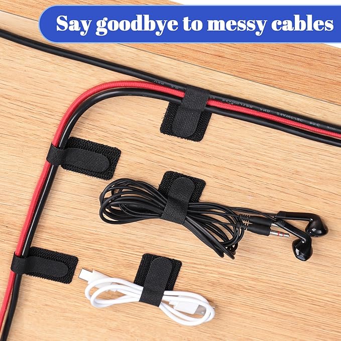100PCS Cable Management Under Desk, Hook and Loop Cable Straps Adjustable Cord Organizer for Home Office Essentials, Black Cable Ties Under Table