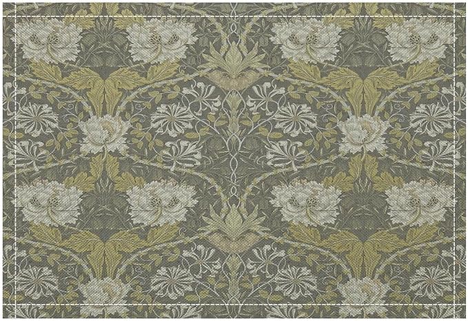 William Morris Floral Placemats Vintage Flower Art Style Boho Chic Retro Floral Linen Washable Table Mats Stain Heat-Resistant Desktop Decor Place Mats for Home Kitchen Dining Party 12x18 in 6 Pcs