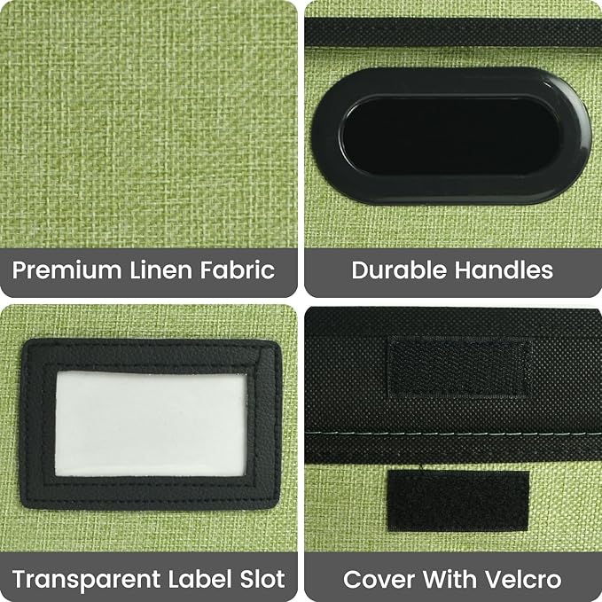 Qerlei File Organizer Boxes with Lids,Collapsible File Folder Organizer with Plastic Slide,Collapsible Filing & Storage Boxes for Office/Decor/Home (Green, 2 Pack)