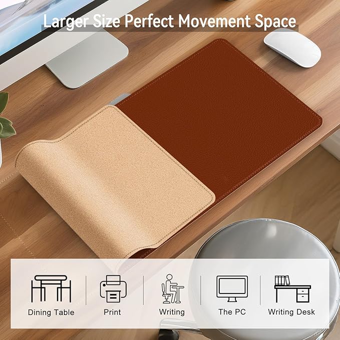 Leather Mouse Pad with Stitched Edge, Waterproof Gaming Mouse Mat for Computers, Laptop, Office & Home (Brown, 33"*13")