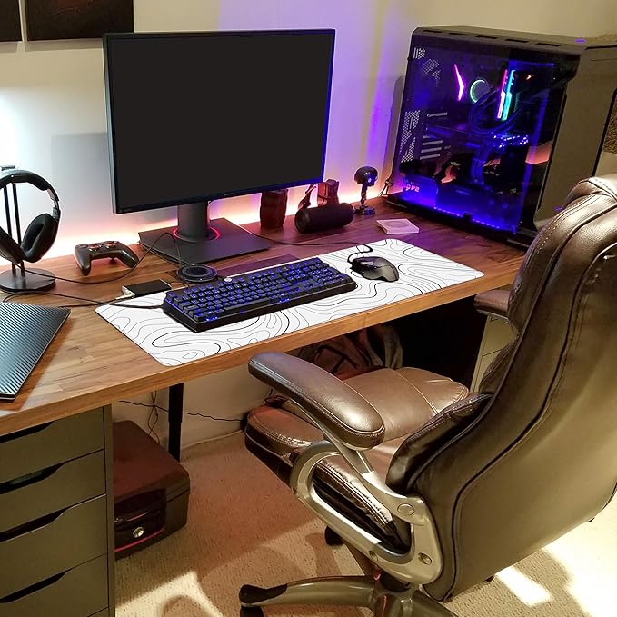 Long Gaming Mouse Pad Extended Anime Large Desk Pad with Non-Slip Base Full Keyboard Mat with Stitched Edges for Gaming and Office 31.5 x 11.8 inches (White Geometry)
