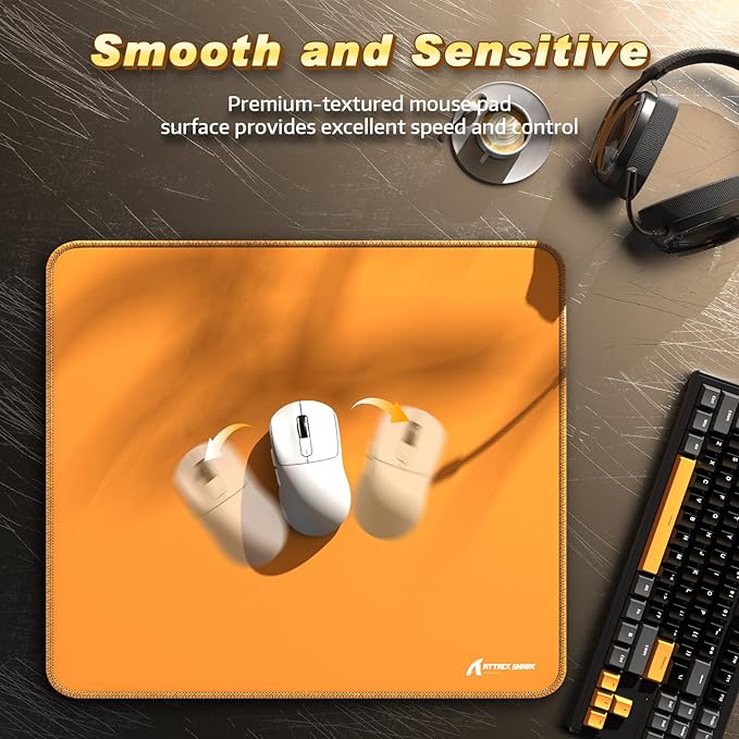 ATTACK SHARK CM02 Gaming Mouse Pad for Esports Speed Large Mouse mats for Desk Waterproof Surface Stitched Edges and Anti-Slip Rubber Base Size L Laminate 17.72” x 15.75” x 0.16” Orange