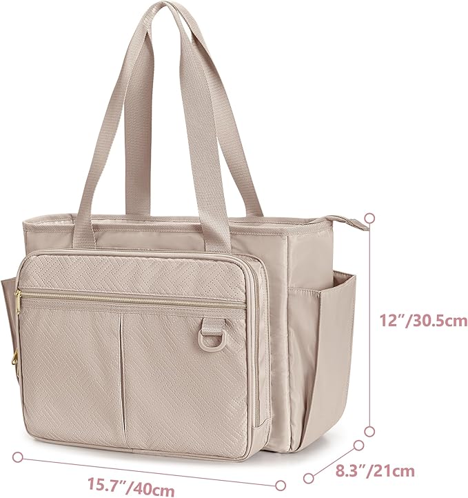 Teacher Tote Bag with Accordion File Organizer Pocket, Large Teacher Work Utility Bag for Women, Light Tan (Patent Design)