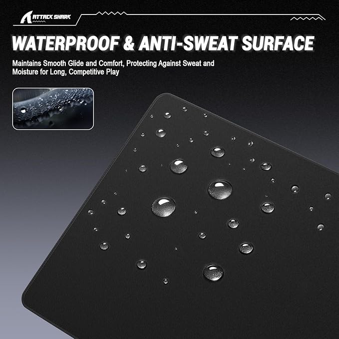 ATTACK SHARK CM02SE Gaming Mouse Pad for Esports Speed Mouse mats for Desk Waterproof Surface Stitched Edges and Anti-Slip Rubber Base Size M Laminate 16.14” x 12.20” x 0.16” Black
